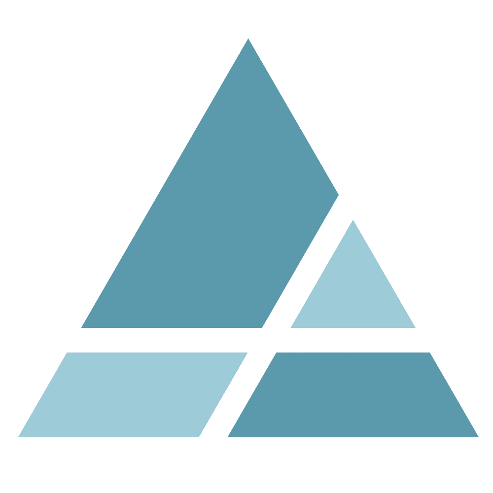 Logo; four blue polygons arranged to make a triangle